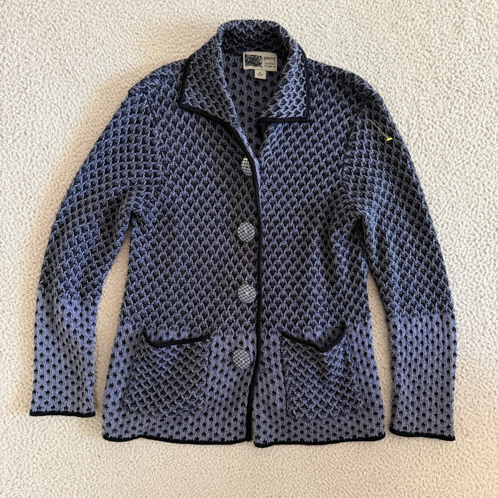 Habitat Clothes Cardigan Sweater Small Blue Cotton Knit Artsy Novelty Buttons